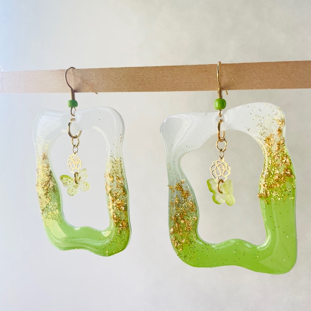 Handmade green butterfly earrings
